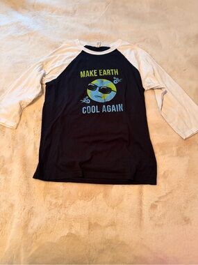 Bella Canvas Black Raglan Tee with White Sleeves and Blue-Green Earth Graphic